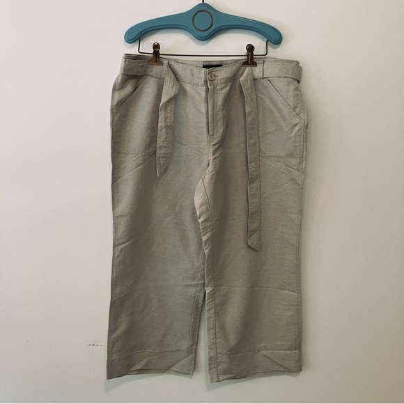 NWT Women’s Cotton/Linen Capri Crop Wide Leg Pants Sz.18 Khaki Eddie Bauer Beach - Picture 1 of 5